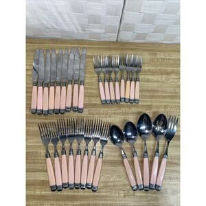 30 Pieces Mikasa Continental Pink Stainless Silverware Flatware Laslo Japan